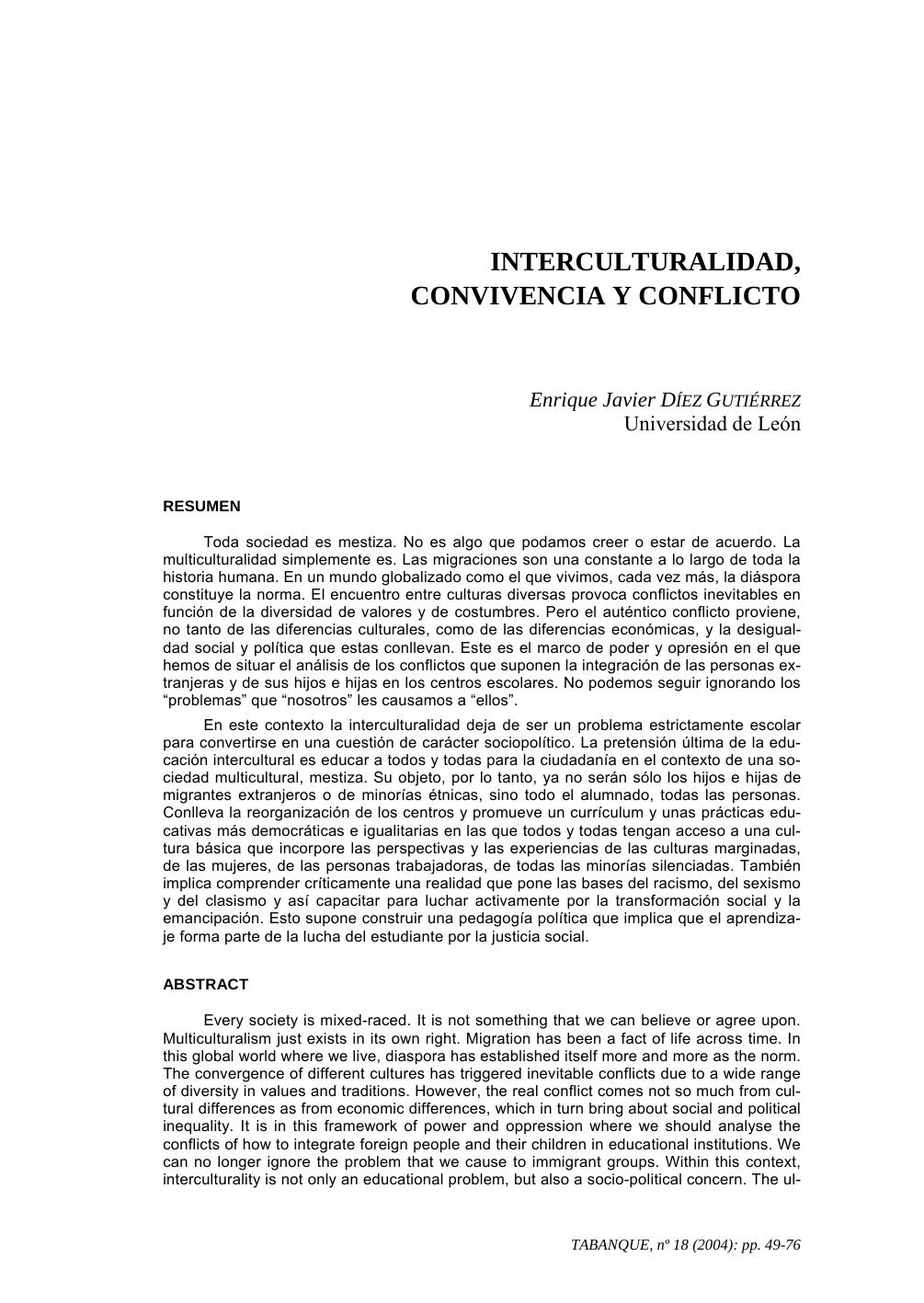 Interculturalidad, convivencia y conflicto